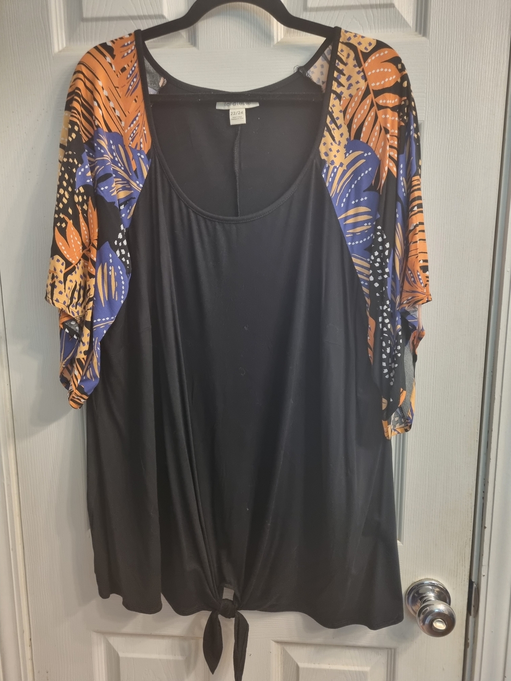 loralette Black Tunic with Orange & Purple Printed Dolman Sleeves